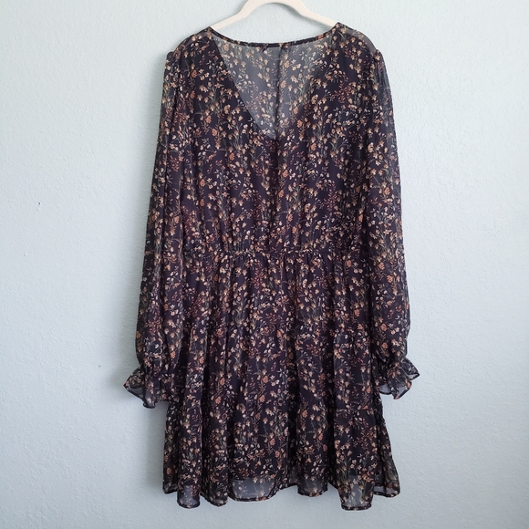 Baltic Born Huxley Black Floral Tiered Long Sleeve Short Dress - Picture 5 of 5